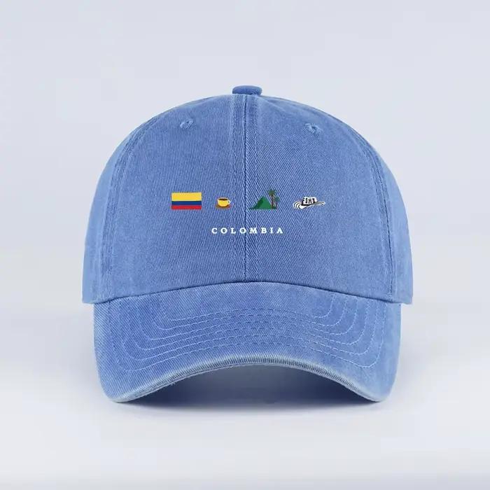 Casquette de baseball délavée avec imprimé montagne et drapeau colombien – Chapeau de soleil léger et réglable pour les