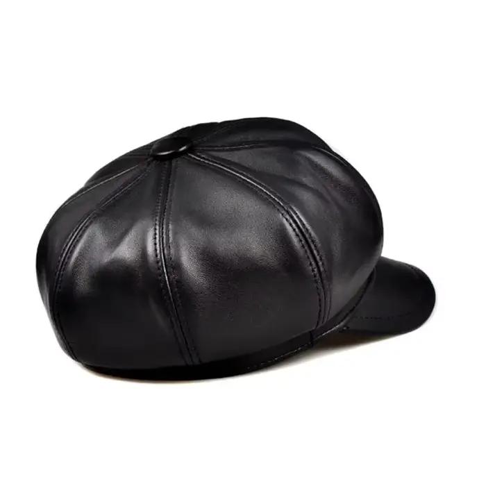 Chapeau octogonal rétro en cuir véritable pour hommes