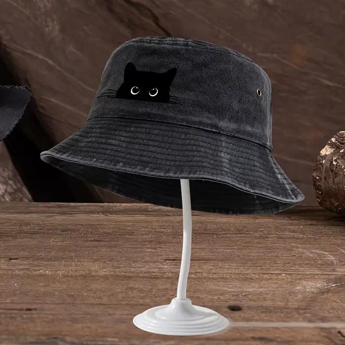 Chapeau de pêcheur à motif imprimé chat noir