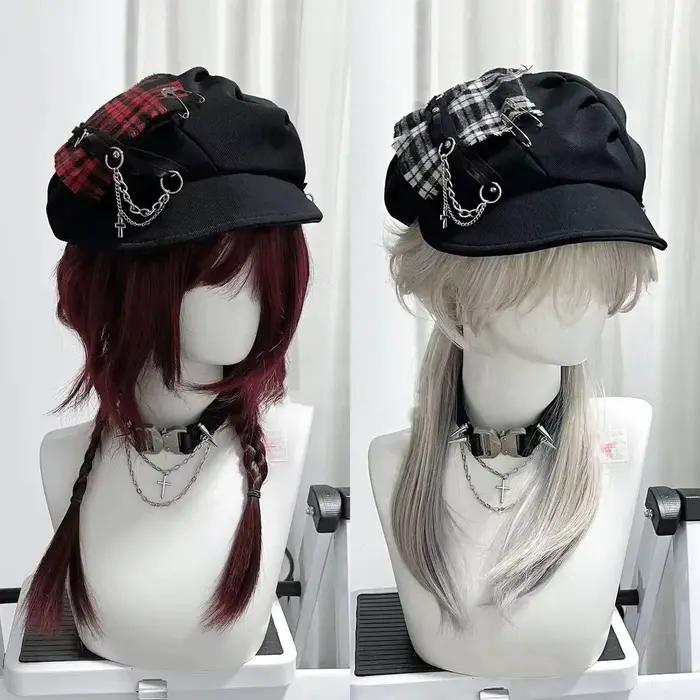 Chapeau femme doux Style Cool Y2K sous-culture Punk millénaire épices croix neutre foncé à carreaux béret