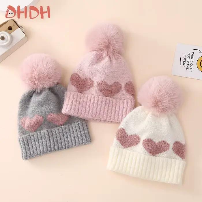 Chapeau d'hiver en tricot pour enfants mignon avec pompon doublure en coton pour bébés garçons et filles occasions spéciales automne hiver