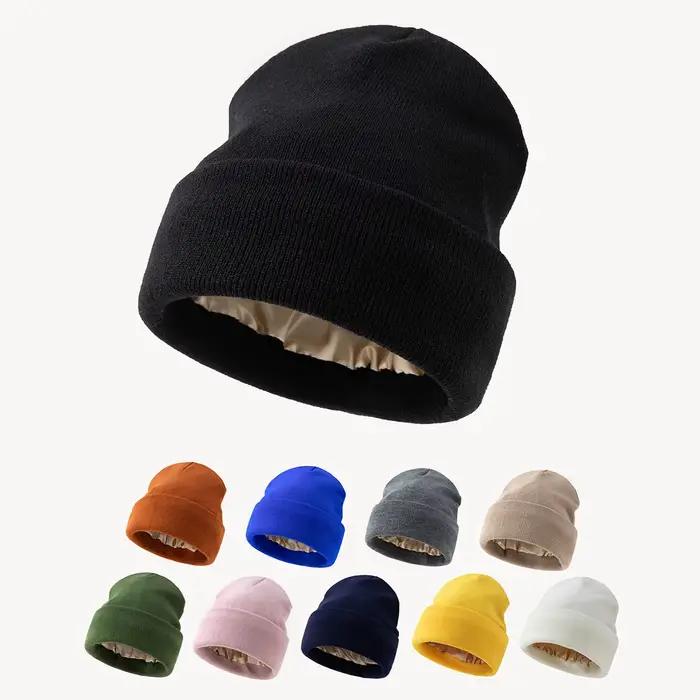 Bonnet tricoté unisexe doublé en Satin pour femmes et hommes