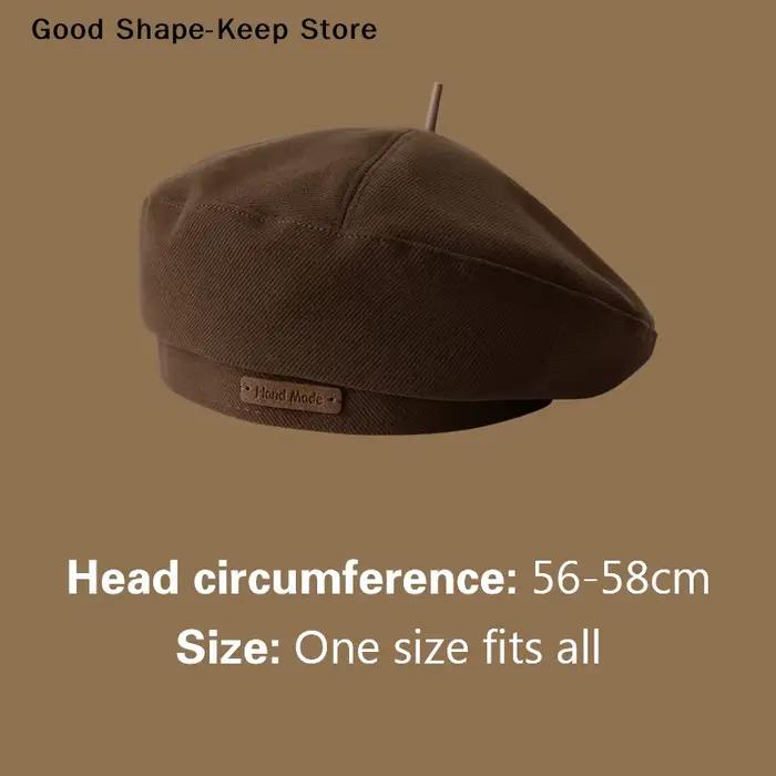 Béret Octogonal en Cuir Étiqueté pour Femme