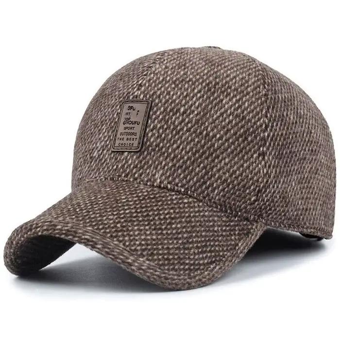 Casquette de baseball en laine pour hommes avec oreillettes