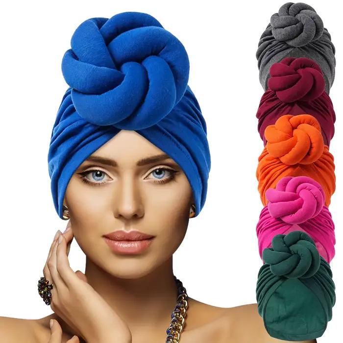 Nouveau chapeau Turban noué pré-fait couleur unie bandeau élégant bonnets plissés foulard pour femmes
