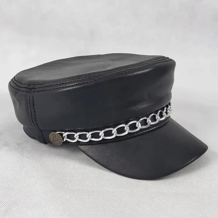 Casquette militaire en cuir véritable pour hommes