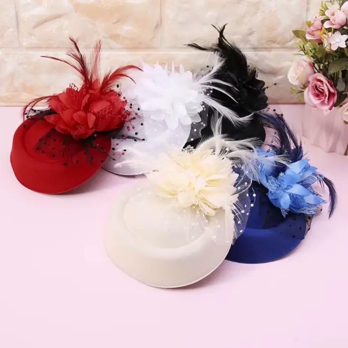 Fascinator fleuri en tissu pour cheveux avec plume, pour femmes, mariage, soirées, galas
