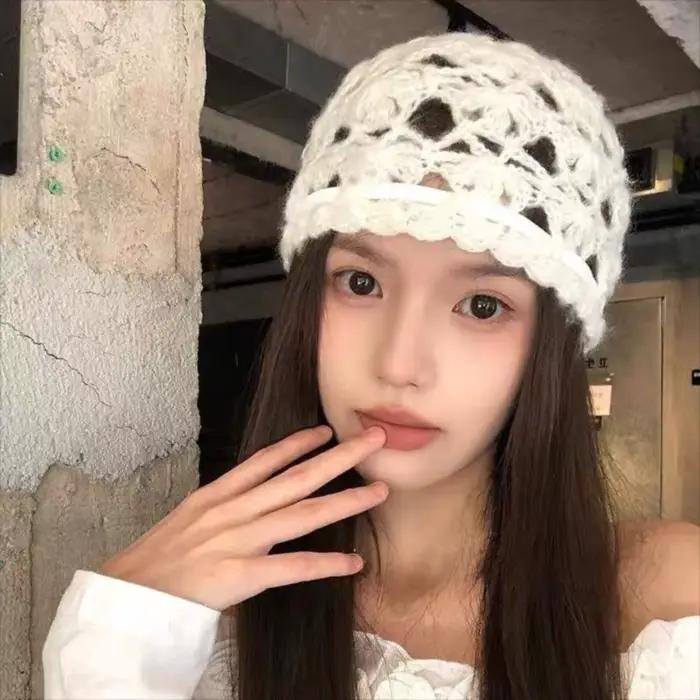 Chapeau tricoté ajouré au crochet avec nœud rétro pour femmes style bohème ethnique occassions spéciales