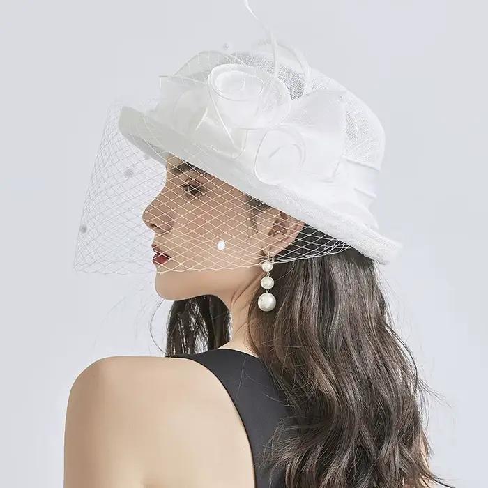 Chapeaux de soleil élégants en lin européen et américain à fleurs