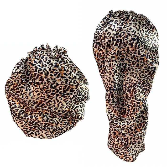 Bonnet soyeux Double couche imprimé léopard