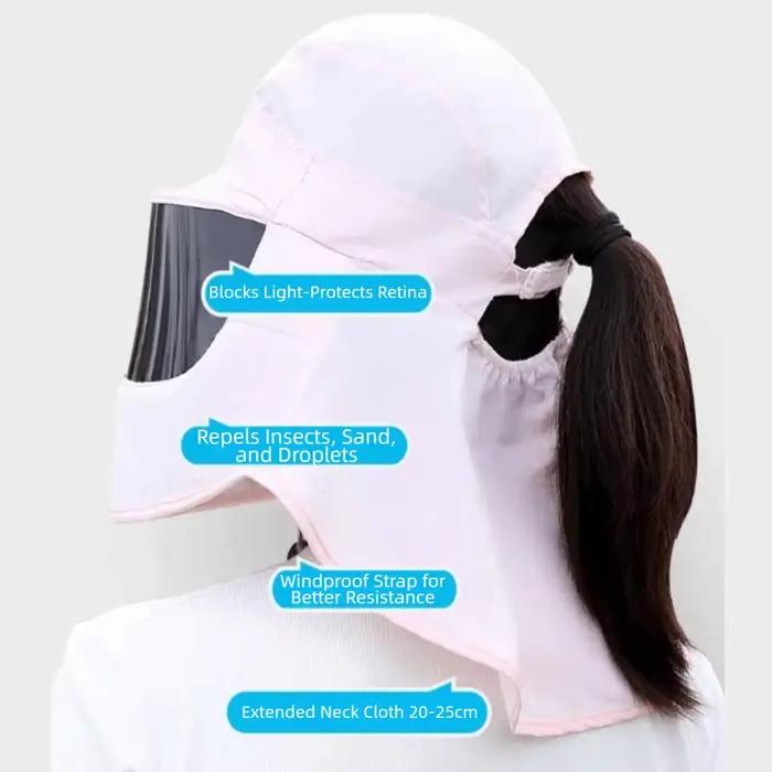 Chapeau de protection solaire respirant anti-UV avec masque intégré effet miroir/transparent