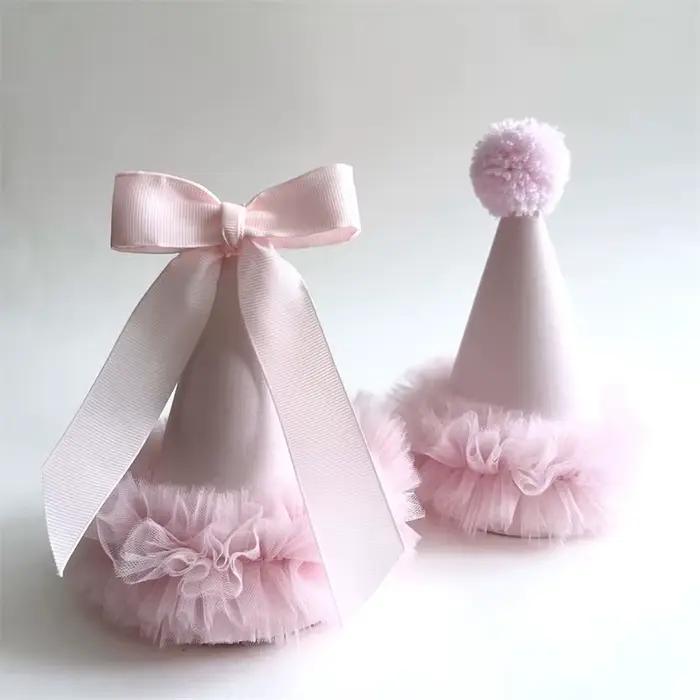 Chapeau de fête personnalisé rose dentelle nœud pour filles occasions spéciales anniversaire mariage baptême grand événement