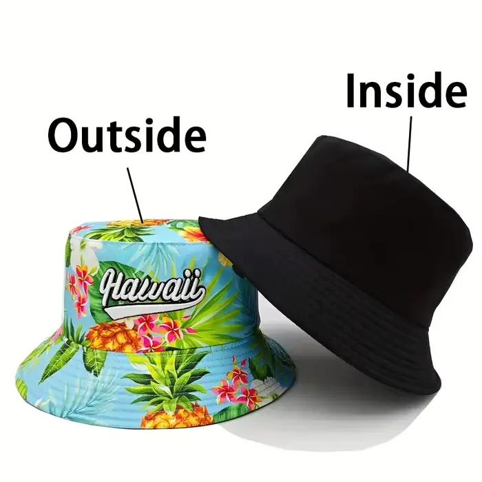 Chapeau de seau Bocca Hawaii Style brodé de lettres et motifs floraux pour hommes et femmes occasions extérieures randonnées plage voyages en plein air