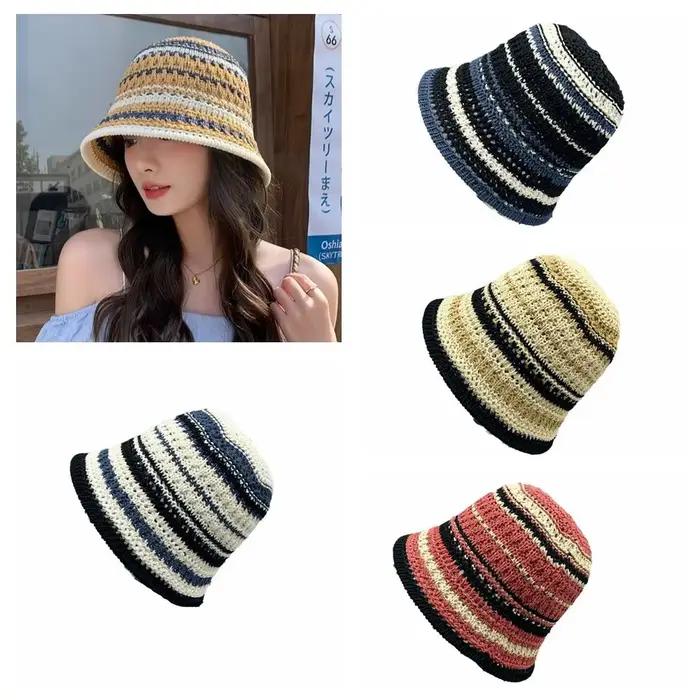 Chapeau Bob Tricoté Coloré Décontracté Style Coréen Respirant Anti-UV pour l'Été