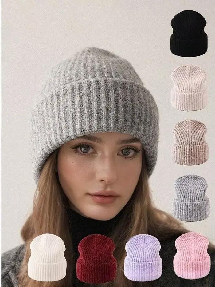 Chapeau en tricot uni de couleur unie