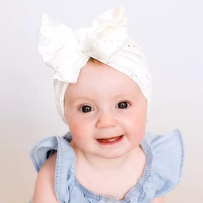 Bonnet turban élastique en coton pour filles de 1 à 3 ans, doux et respirant, blanc ou rouge, pour sorties et cérémonies familiales