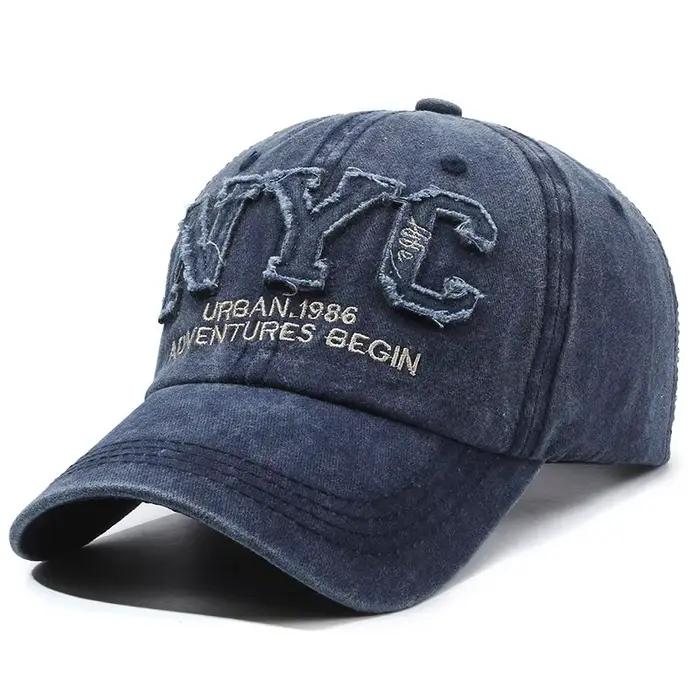 Nouvelle Arrivée Casquette de Baseball Vintage à Grande Lettre NYC pour Hommes en Coton Lavé Printemps Automne Visière Souple Snapback Chapeaux de Mode pour Femmes