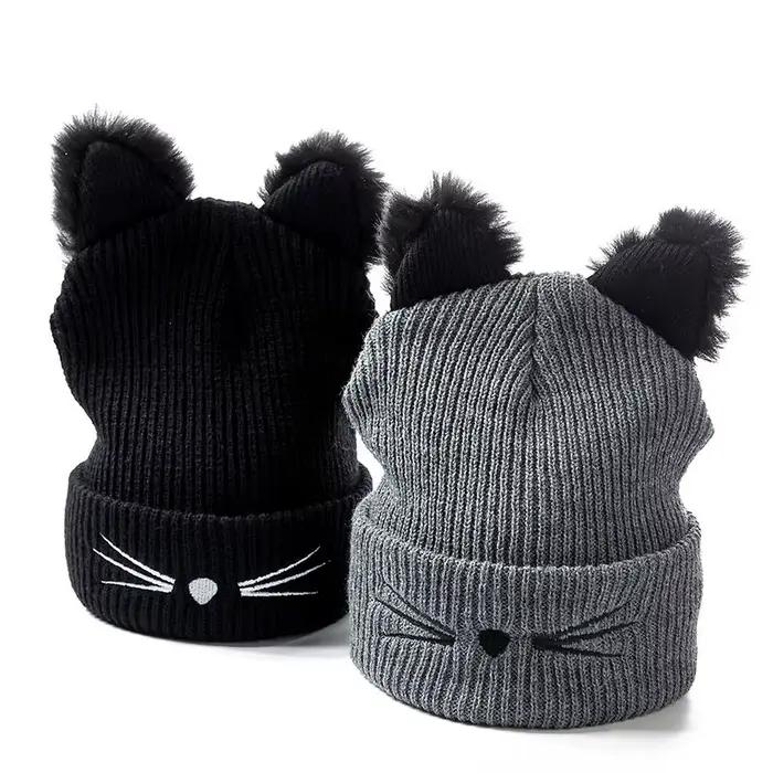 Mignon chat oreille femmes bonnet chapeau chaud hiver chapeaux pour les femmes