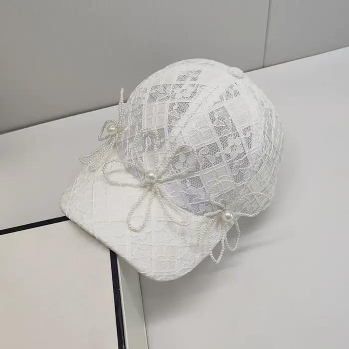Casquette de baseball en dentelle de fleur de perle Puloru pour femmes, douce et élégante, adaptable à toutes les saisons, idéale pour sorties et événements quotidiens