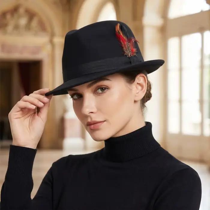 Chapeau Fedora Rétro avec Plumes Décoratives