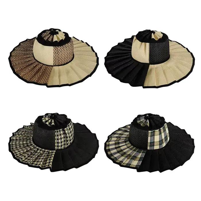 Chapeau de soleil pliable en paille avec bord froissé, protection UV, large bord, idéal pour l'extérieur, la plage et les voyages, accessoire décontracté, style sombrero pour femme et homme