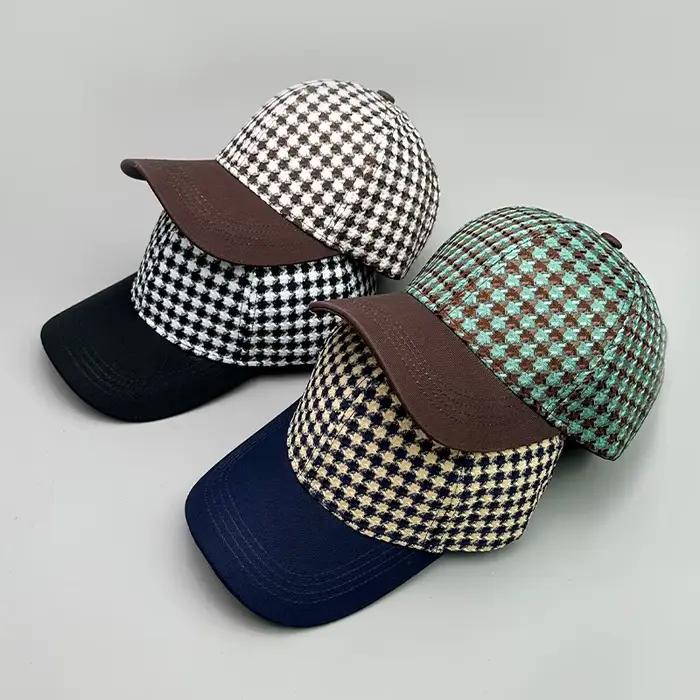 Casquette de Baseball pied-de-poule couleur bloc coton nouveaux hommes femmes crème solaire vérifier polyvalent mode