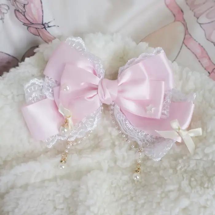 Couvre-chef Lolita grand nœud en dentelle rose perle KC