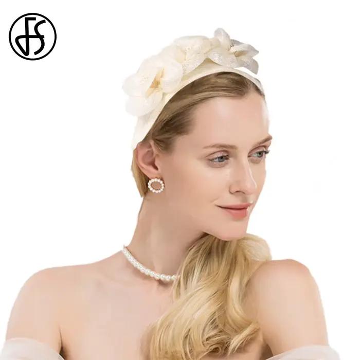 FS Sinamay Élégant Derby Casquette pour Femmes Luxe Fleurs Femme Chapeau Fascinator MARIAGE Cérémonie Cocktail Fête Église Rouge Polyester Style Formel Polyvalent Occasions Spéciales