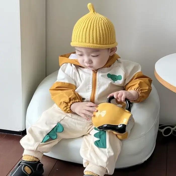 Mignon Style coréen bébé tricot casquette couleur unie épais