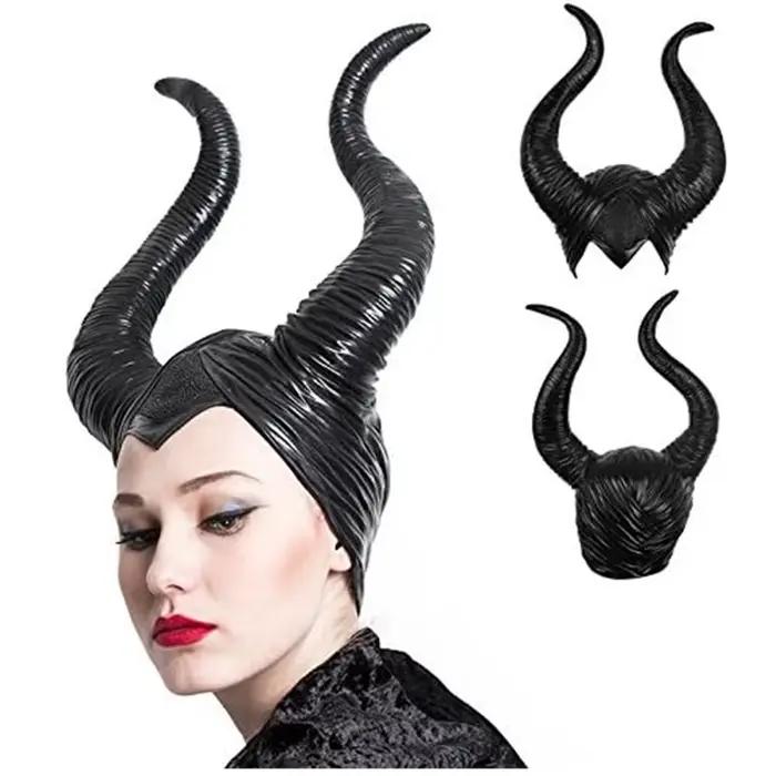 Coiffe de déguisement d'Halloween, chapeau noir avec cornes de reine