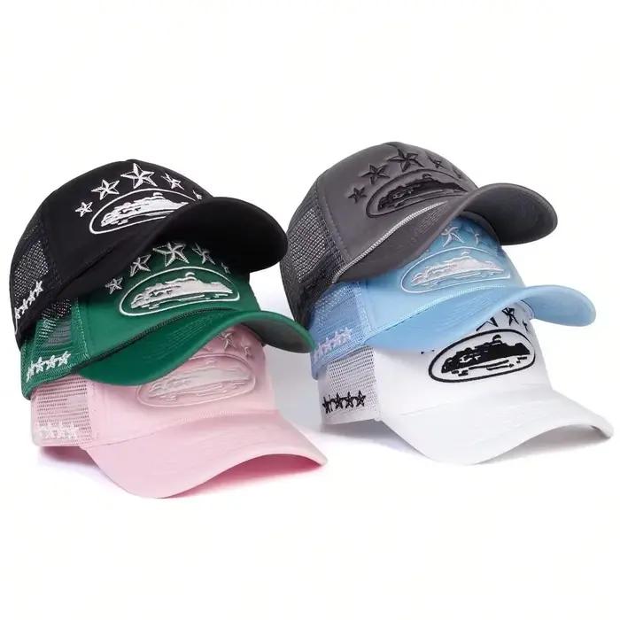 Chapeau de baseball brodé à la mode cinq étoiles couleur bloquée maille respirant été