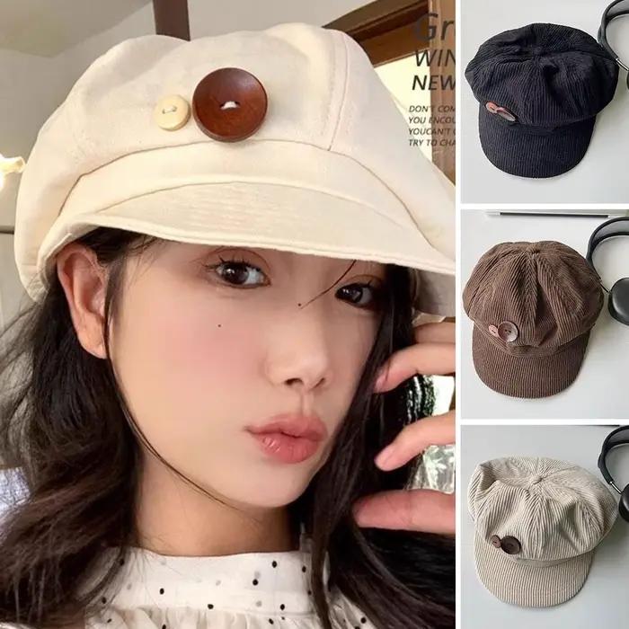 Béret vintage en velours côtelé pour femme
