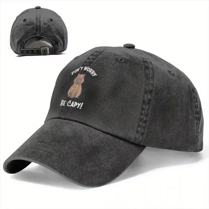Casquette de baseball vintage en denim Capybara « Don't Worry