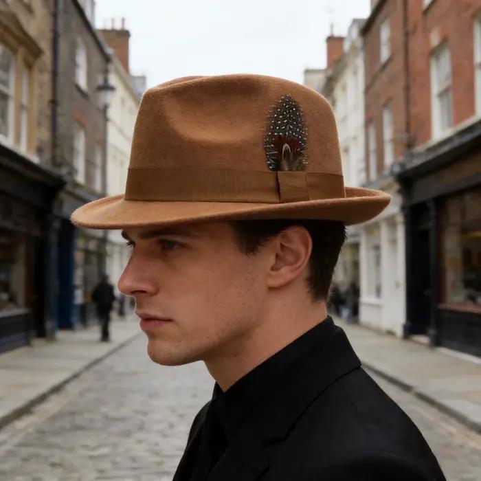 Chapeau Fedora Jazz Tendance Hiver à Plumes et Ceinture