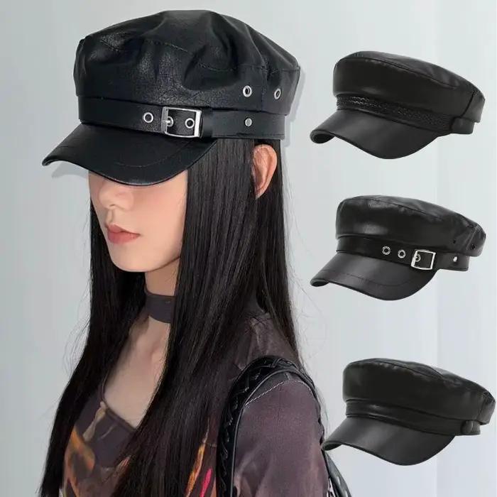 Béret en cuir PU, chapeau polyvalent