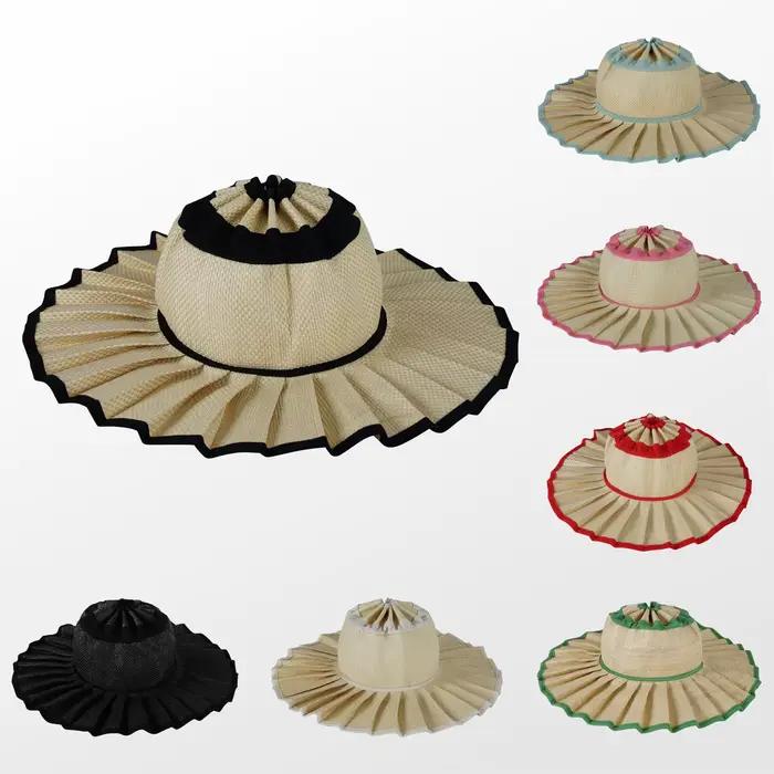 Chapeau de soleil pliable en paille avec bord froissé, protection UV, large bord, idéal pour l'extérieur, la plage et les voyages, accessoire décontracté, style sombrero pour femme et homme