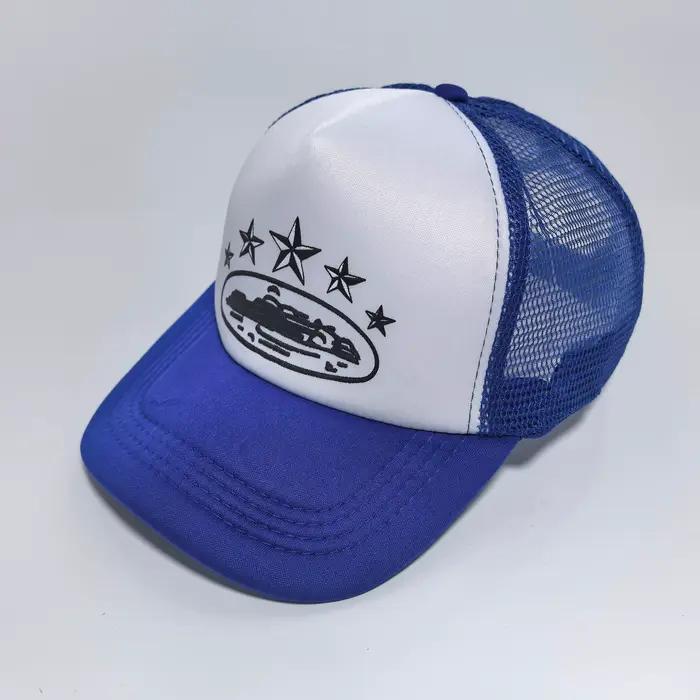 Casquette de baseball en maille bicolore brodée style course automobile étoilée