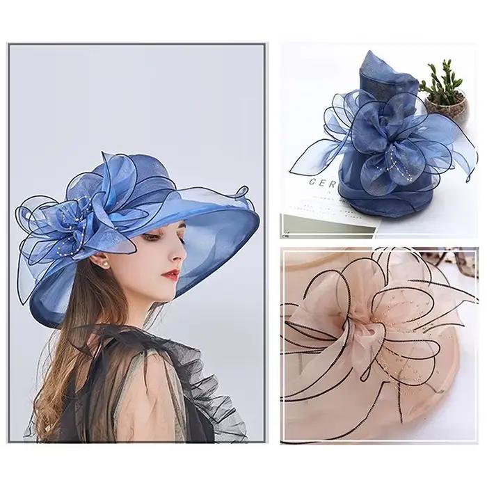Chapeau Vintage en Organza à large bord pour femmes