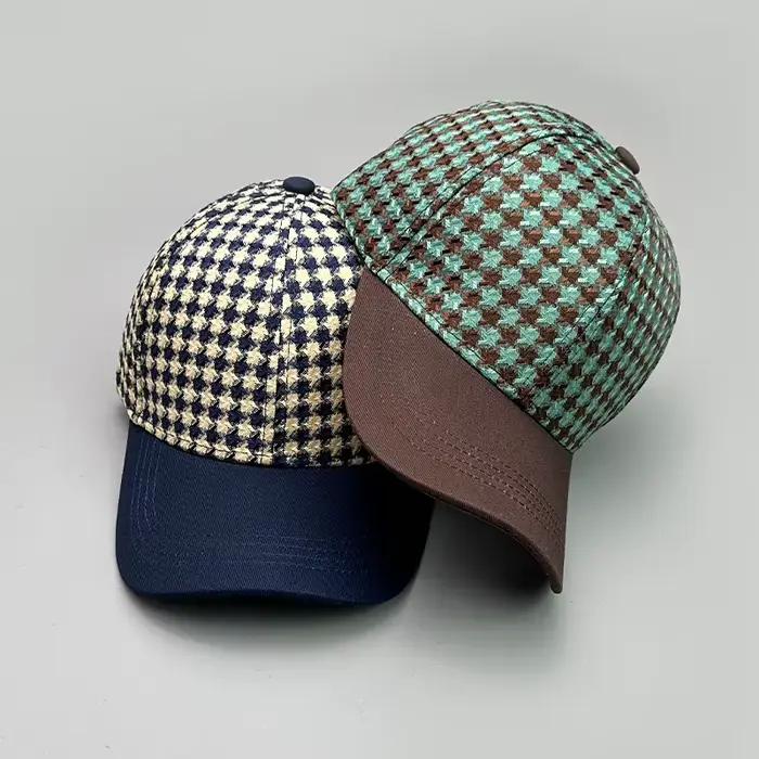 Casquette de Baseball pied-de-poule couleur bloc coton nouveaux hommes femmes crème solaire vérifier polyvalent mode