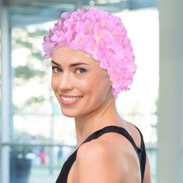 Bonnet de bain élastique 3D à motif floral rétro pour femme