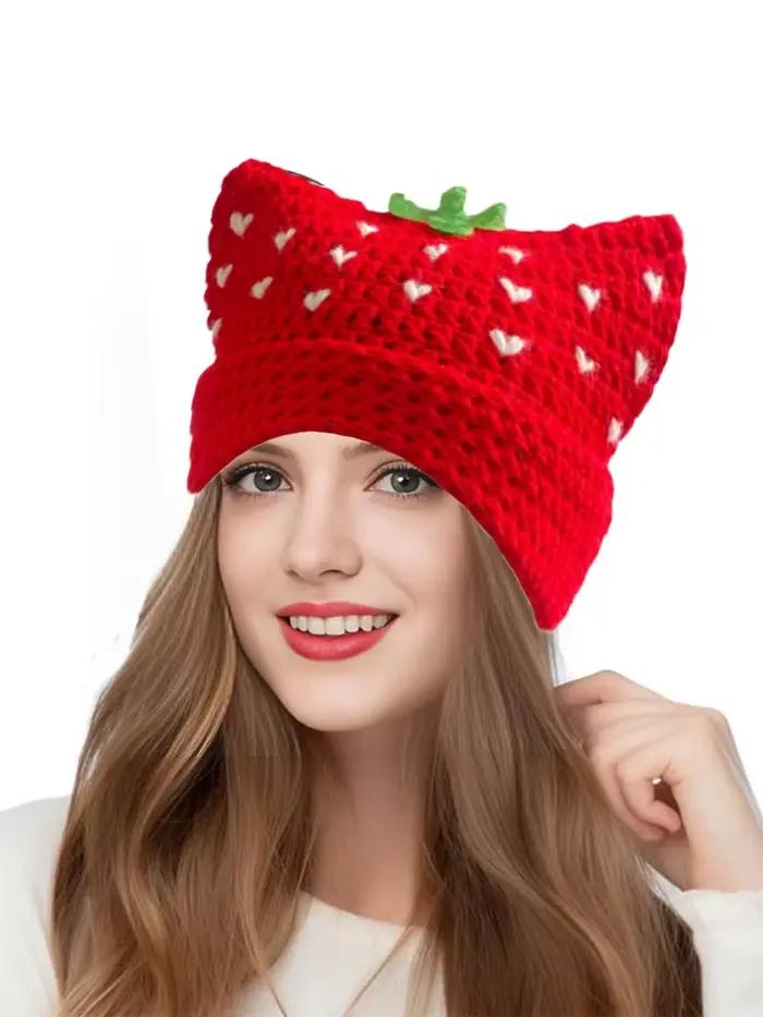 Chapeau de pêcheur en forme de fraise rouge de dessin animé pour femme