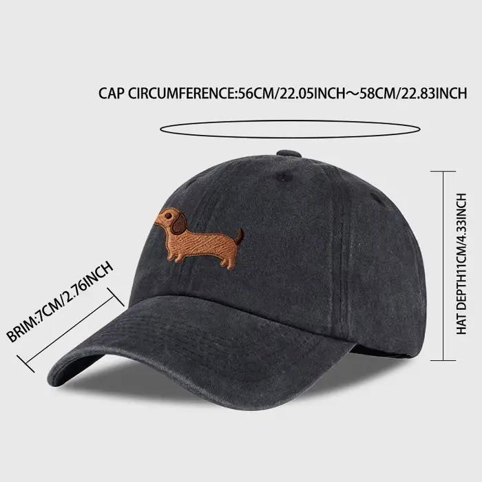 Casquette de baseball brodée multicolore lavée motif Teckel