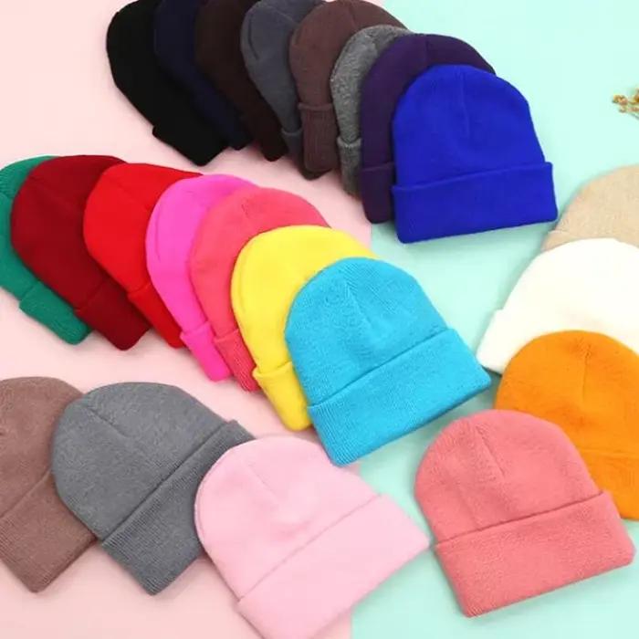 Papa mère enfants bébé chapeaux pour fille garçon nouveau-né bonnet infantile couleur bonbon hiver automne famille