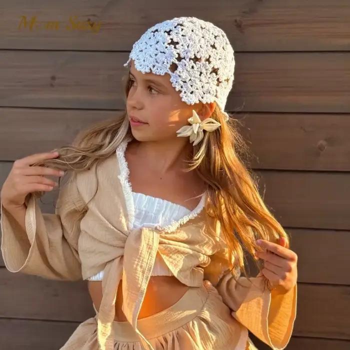 Bébé fille princesse à la main dentelle casquette fleur creuse enfant en bas âge adolescents adulte Vintage tricoté