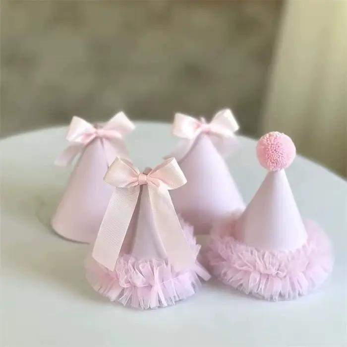 Chapeau de fête personnalisé rose dentelle nœud pour filles occasions spéciales anniversaire mariage baptême grand événement
