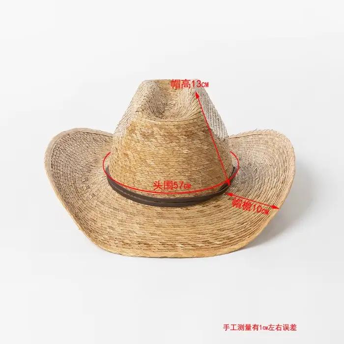 Chapeaux de soleil en feuille de palmier tricotés à la main, chapeau de Cowboy à grand bord déformé pour hommes et femmes, protection solaire de voyage en plein air, chapeau de paille