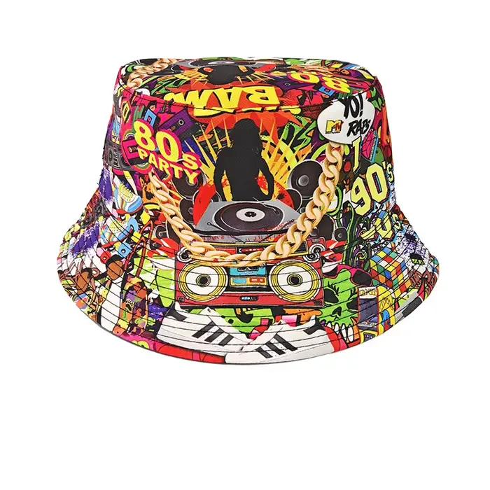 Chapeau Bob Rétro Graffiti Années 80 90 pour Hommes et Femmes Protection Solaire UV Chapeau de Pêcheur Amusant et Pliable pour l'Été Printemps Plage Activités de Plein Air