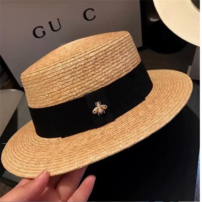 Chapeau de paille Bee, chapeau d'été à calotte plate