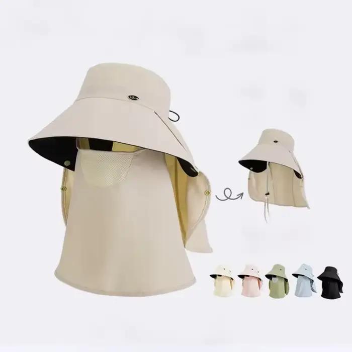 Chapeau de soleil anti-UV pour femme avec protection faciale et cache-nuque amovibles