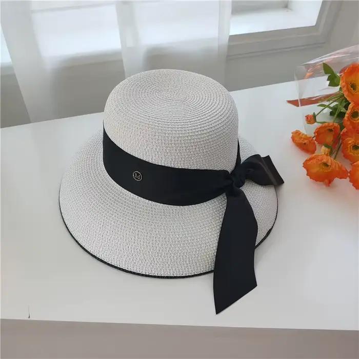 Chapeau de paille français rétro avec nœud pour femme